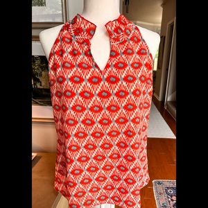 Coral and blue/grey and cream Cabi blouse. Size small